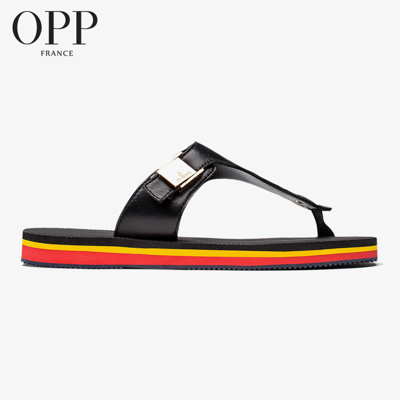 

OPP Sandals Men 2020 Summer Leather for Beach Sports Men's Slip-on Shoes Walking Men Sandals Sponge bottom Anti-skid flip flops, Black