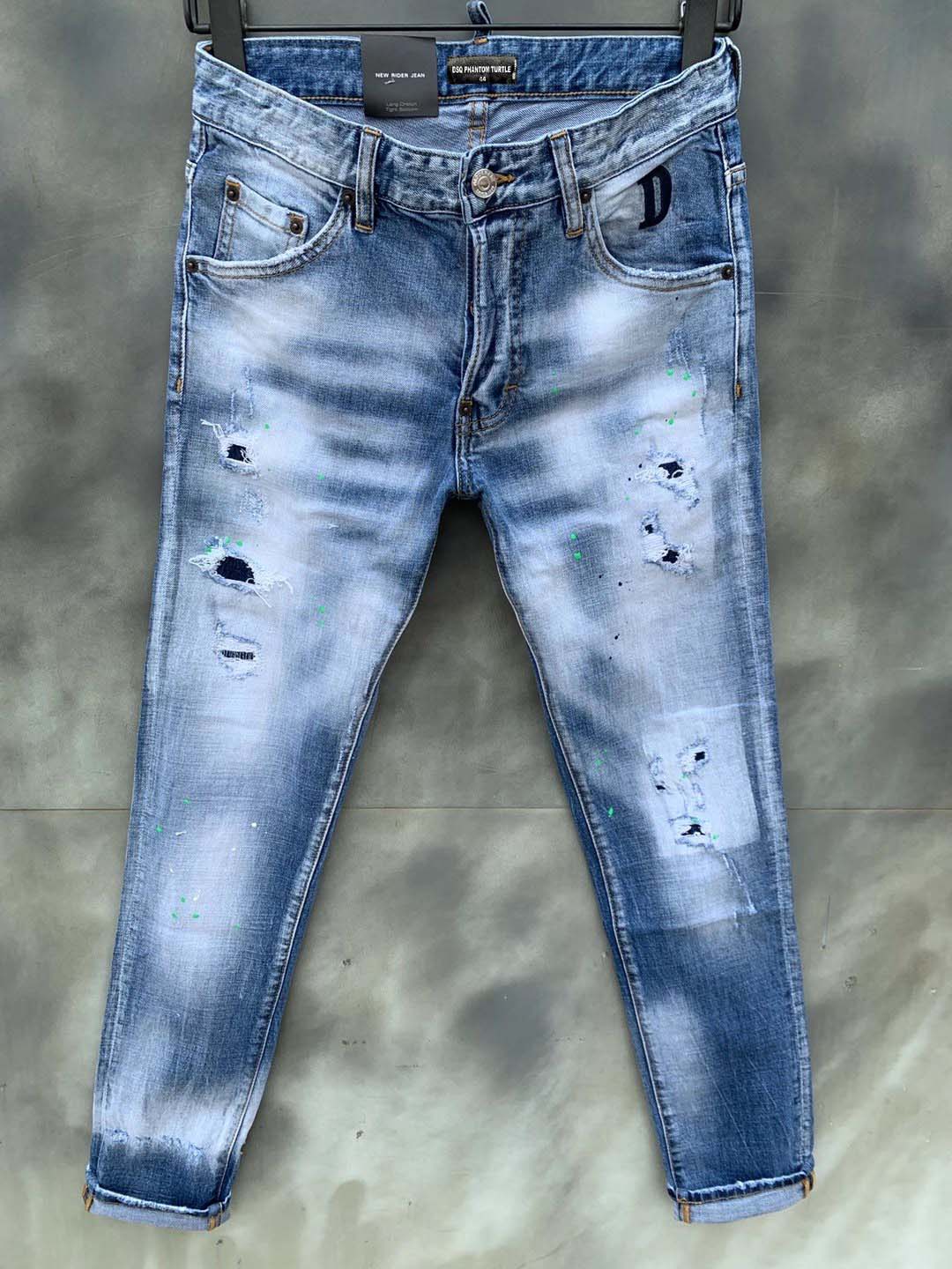 

DSQ Jeans Mens Luxury Designer Jeans Skinny Ripped Cool Guy Causal Hole Denim Fashion Brand Fit Jeans Men Washed Pants 61288, As picture