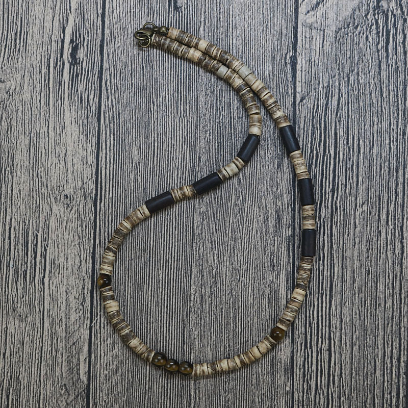 

Fashion Vintage Rustic Tribal Black Sandal Wood Necklace Men Tiger eye Stone Necklace For Men Beads Jewelry Gift For Him CO-20