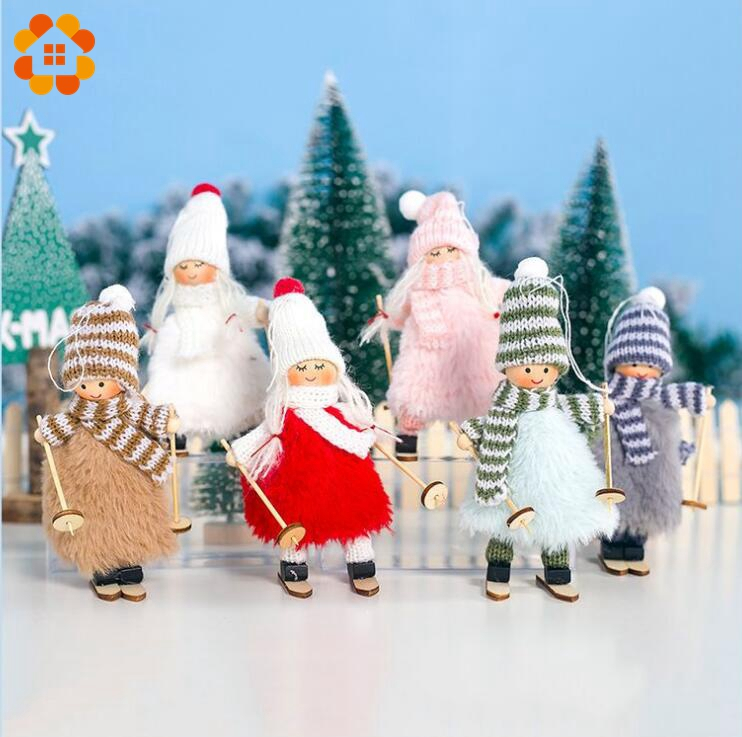 

1PC Cute Angel Doll Girl Ski Pendant Christmas Tree Decorations For Home Wooden Christmas Tree Ornaments Xmas Kids Gift Supplies