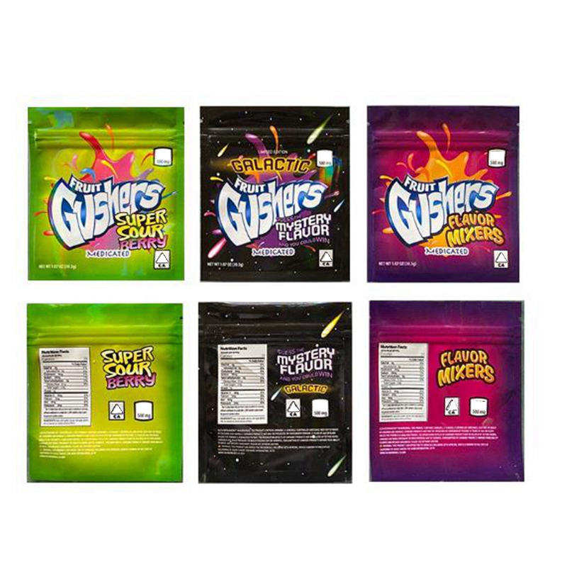 

Wholesale Galactic Fruit Gushers Exotic Mylar Bag Medicated Sour Gusher packages 500mg edibles packaging Infused Smellproof Dustproof bags errlli