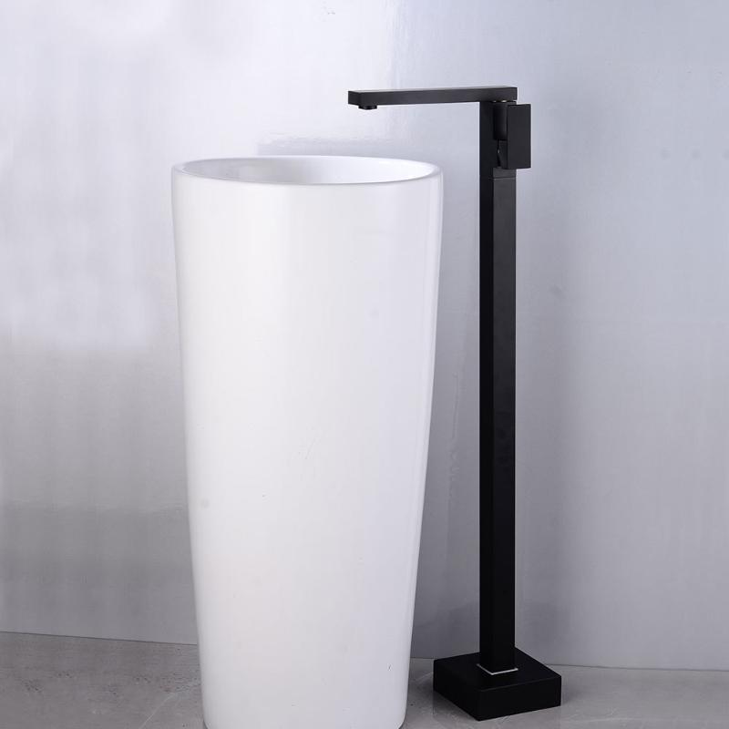 

Floor Standing Bathroom Faucet Black Tall Basin Faucet Bathub Cold And Hot Water Mixer Sink Tap Single Handle