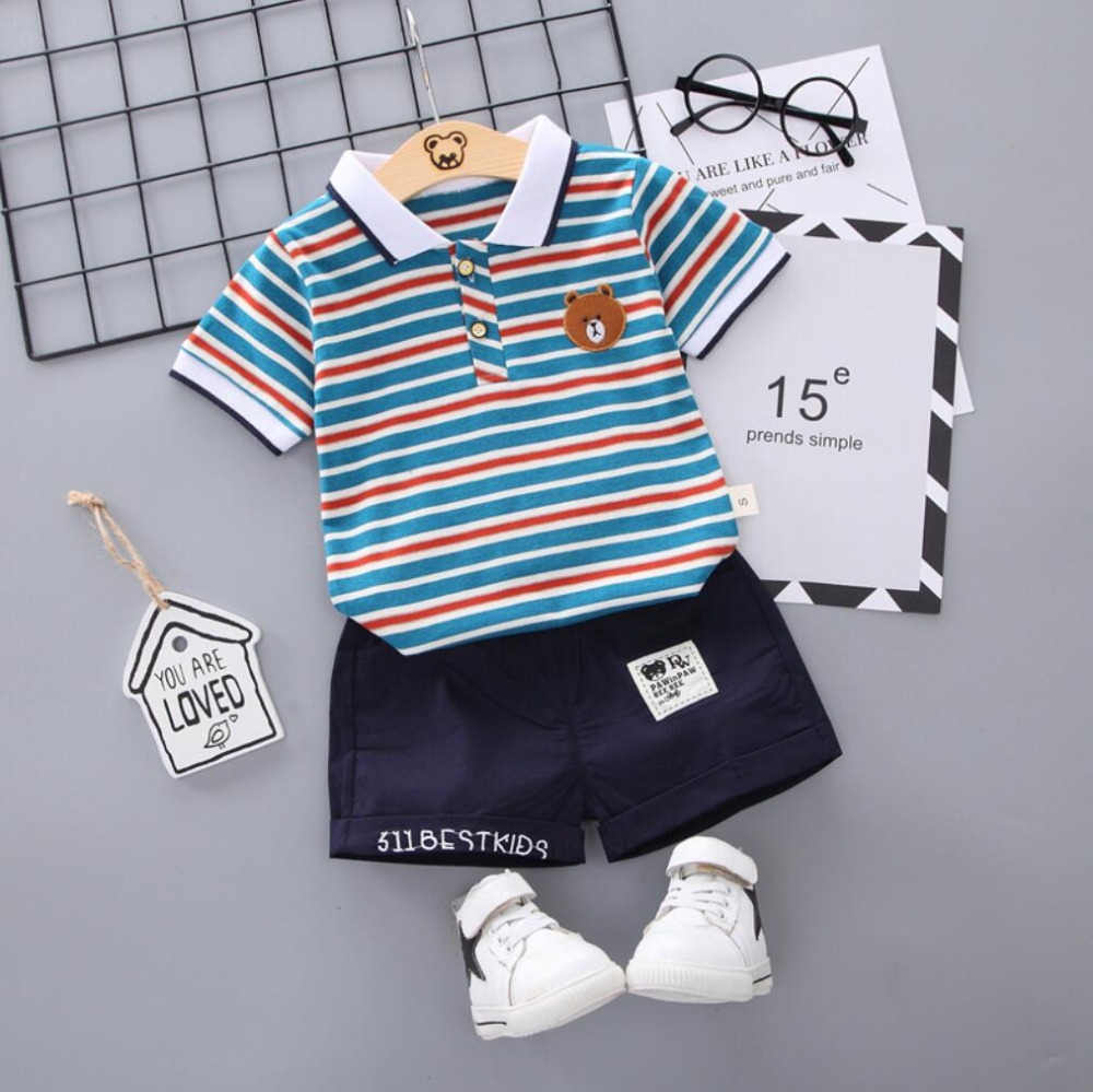 

Baby summer Boys Clothing Sets cartoon stripe bear kids sport Suit newborn clothes toddler Tracksuit baby boy set Infant Outfit, Red