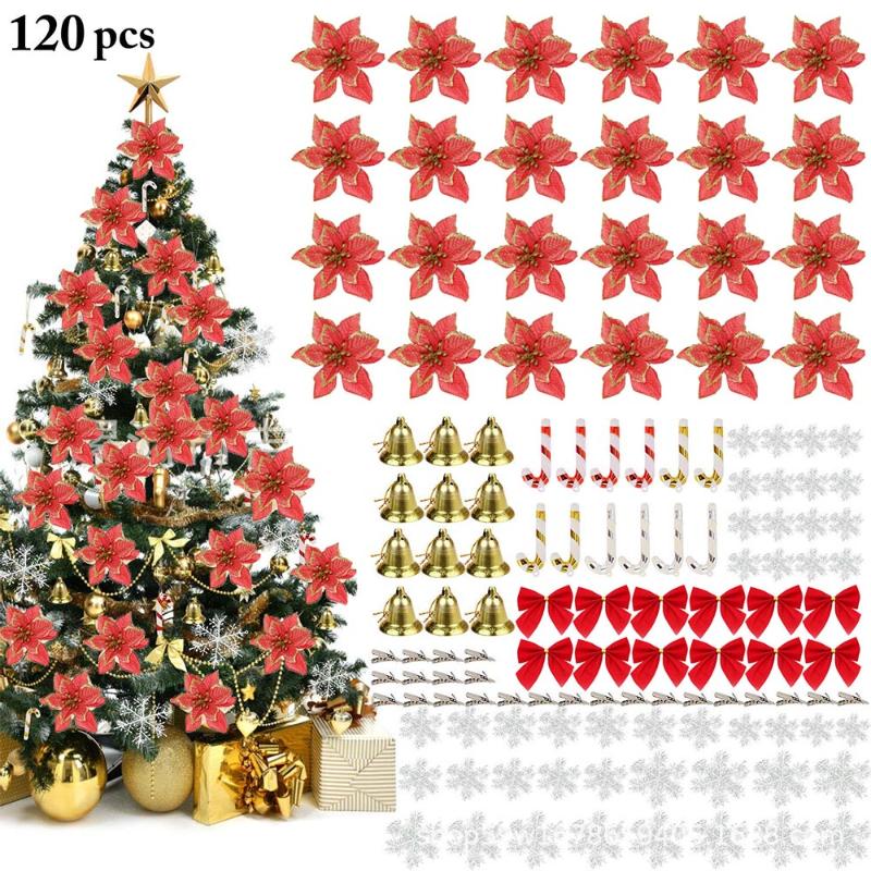

120pcs 15cm Glitter Artificial Flowers For Christmas Tree Decoration DIY Christmas Ornaments Home Wedding Xmas Party Decoration, Tree pendant a