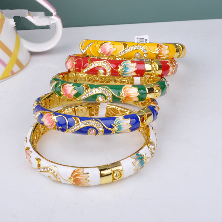 

Bangle 5 Choices Chinese Styles Cloisonne Bracelet Double Crystal Female Bangles National Wind GP Lady's Jewelry Gift