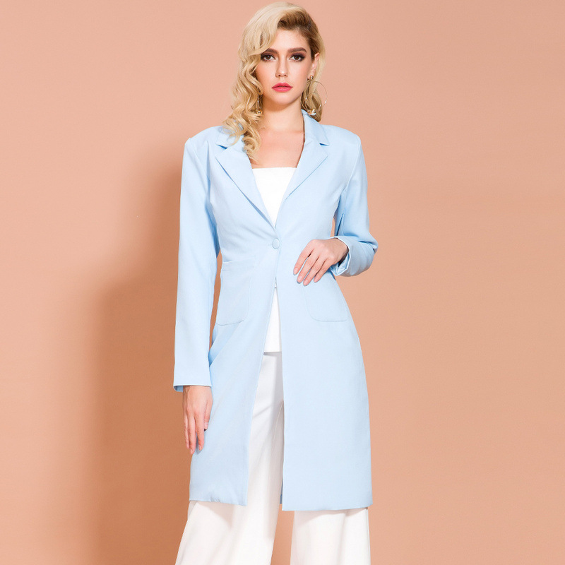 

2020 New Womens Business Suits Hight Quality Spring Autumn All-match women Blazers coat Slim long-sleeve Blazer Women Suit, Sky blue