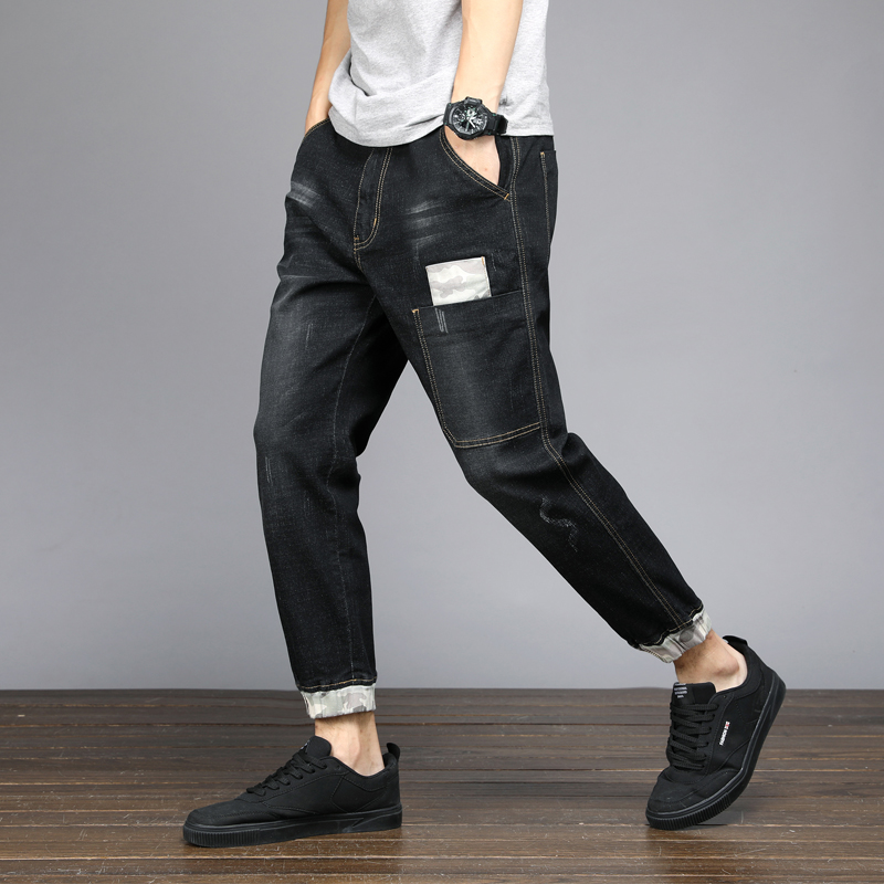 

Plus size 28- men jeans slim Ankle-Length Pants 2020 New Casual Slim fit Straight High Stretch Feet skinny jeans men black, Blue 1