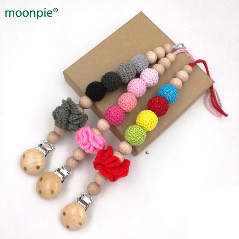 

3 colors crochet beads baby birth gift Pacifier Clip holder Natural wooden beads new mom flower cluster beech wood germany NT232