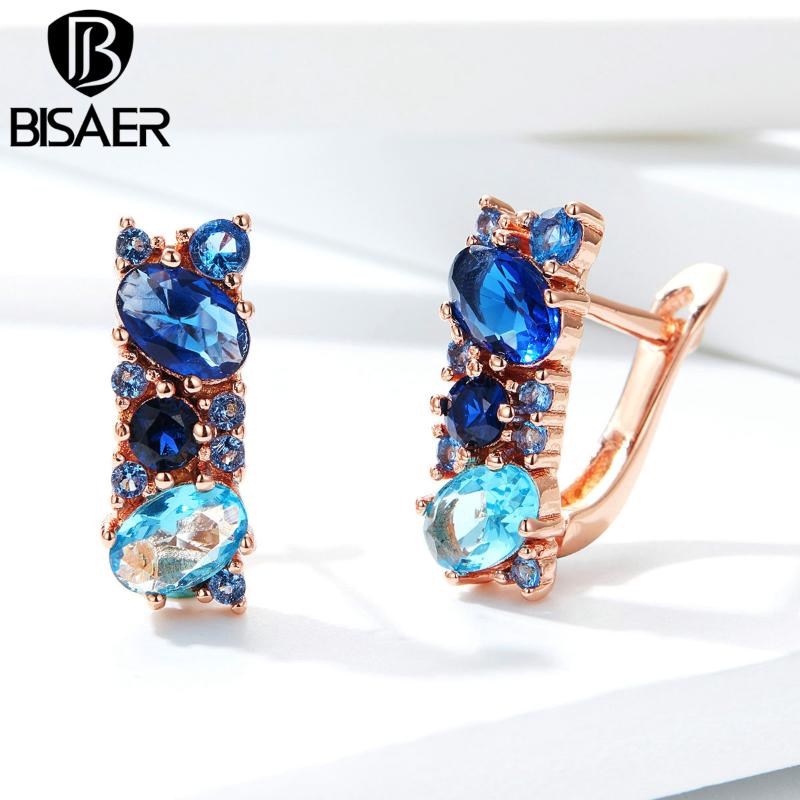 

BISAER 2 Color Silver Color Simple Geometric Stud Earrings for Women Clear Cubic Zircon Earrings Jewelry
