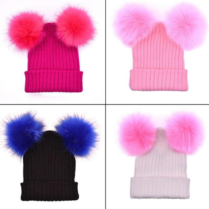 

Women Fashion Knitted Faux Fur Ball Pom Pom Cute Lady Beanie Hat Warm Cap Gift Fluffy Ball, Warm, All-match, Lovely HOT SALES, Pink
