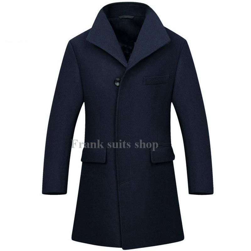 

2020 Custom-made Men casual long turn down collar men's windbreaker jacket thickened woolen coat, As picture