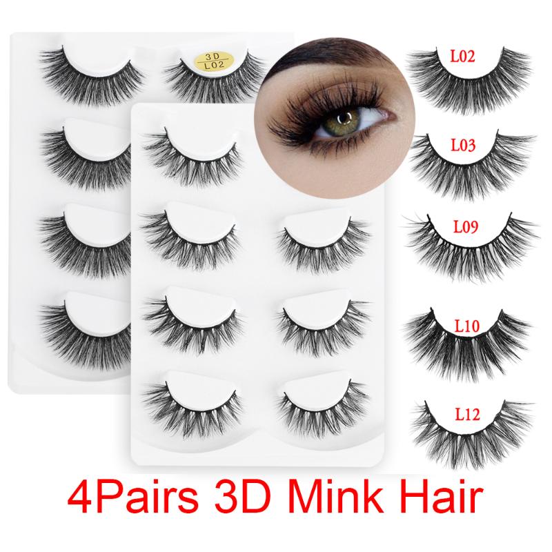 

4 Pairs 3D Mink Hair False Eyelashes Thick Wispy Crisscross Fake Lashes Handmade Natural Long Eye Lashes Extension Makeup Tools