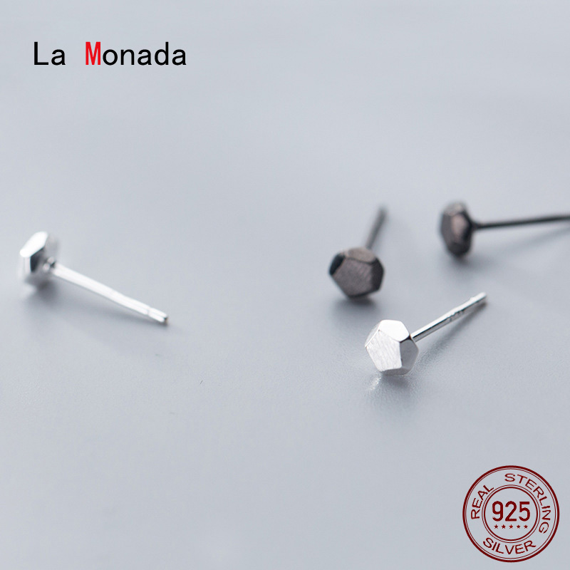 

La Monada Brushed Pentagon Earings Studs 925 Sterling Silver Fine Jewelry Minimalist Stud Earrings For Women Silver 925 Korean