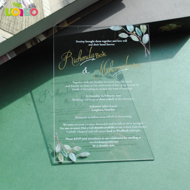 

10pcs per lot custom white printing Transparent acrylic card European style Wedding Invitation card flower