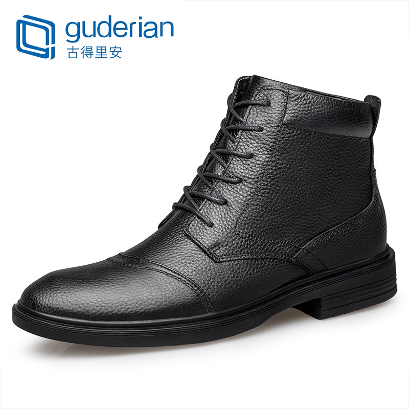 

Men's Winter Shoes Genuine Leather Men Boots Comfortable Business Shoes Lace-Up Ankle Boots High Top Men Botas De Hombre, Black