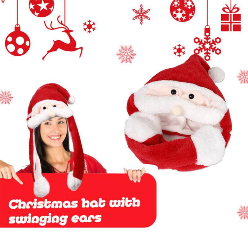 

Adult Children Long Christmas Hat for Plush Santa Magic Santa Claus Hat Party Pinch Ears Move Funny Ears Will Move LED Light Cap