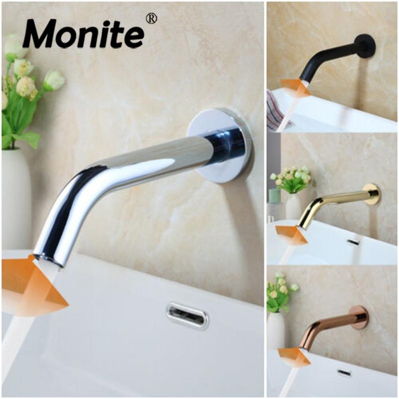 

Monite Gold Plated Bathroom Faucet Matte Black Wall Mounted Sensor Faucet Automatic Free Touch Sensor Bathroom Mixer Tap