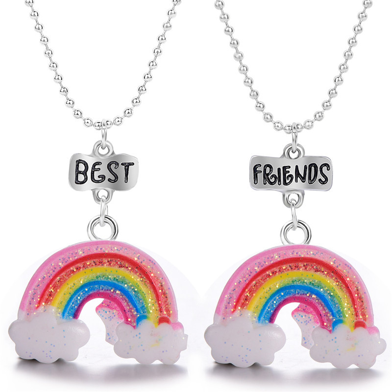 

2pcs Cute Rainbow Pendant Necklace Resin Acrylic Best Friend Necklace for Girls Children Friendship Gifts