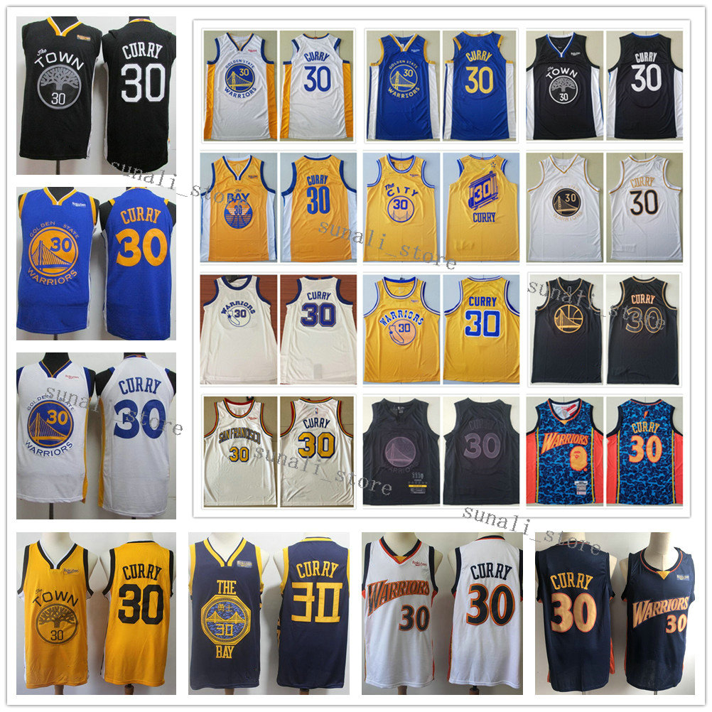 

Stitched Men Stephen Curry 30 Jerseys Basketball 2020 New Black Yellow Blue White Color Wholesale High Quality Shirts