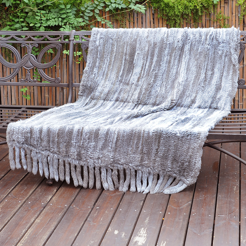 

CX-D-20G Winter Warm Sofa Throw Hand Knitted Genuine Fur Throw Blanket