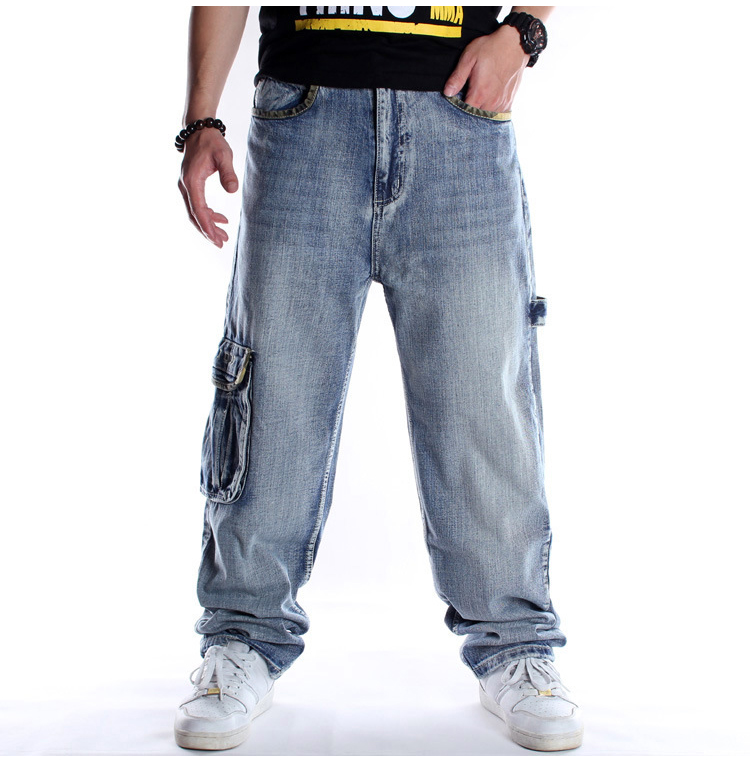

MORUANCLE Men's hip hop multi pockets cargo jeans Loose plus big size skateboard hiphop streetwear blue denim pants