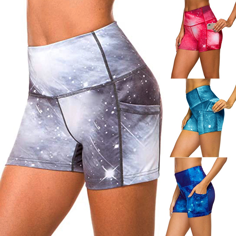 

SEWS-Workout Fitness Hip Shorts Casual Yoga Shorts Womens Scrunch Booty Pockets Gym Yoga Leggings Short, Blue