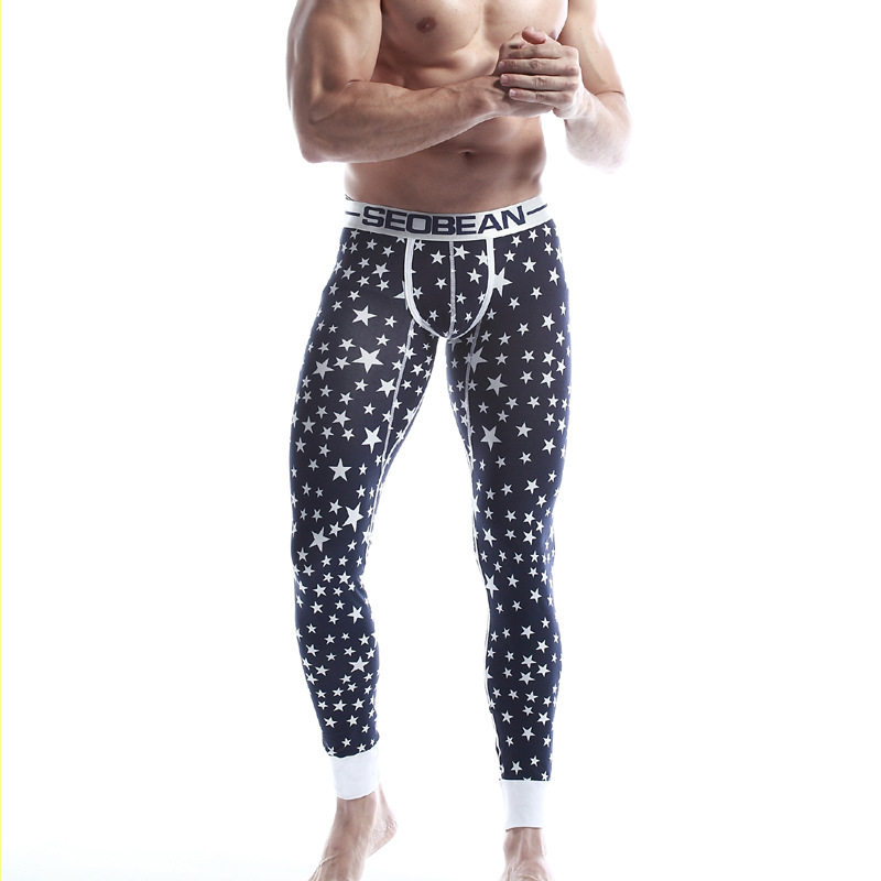 

2020 Autumn Winter Sexy Men's long Johns are made of cotton which is designed to keep warm Joggers Dots White Compression Pants, Black