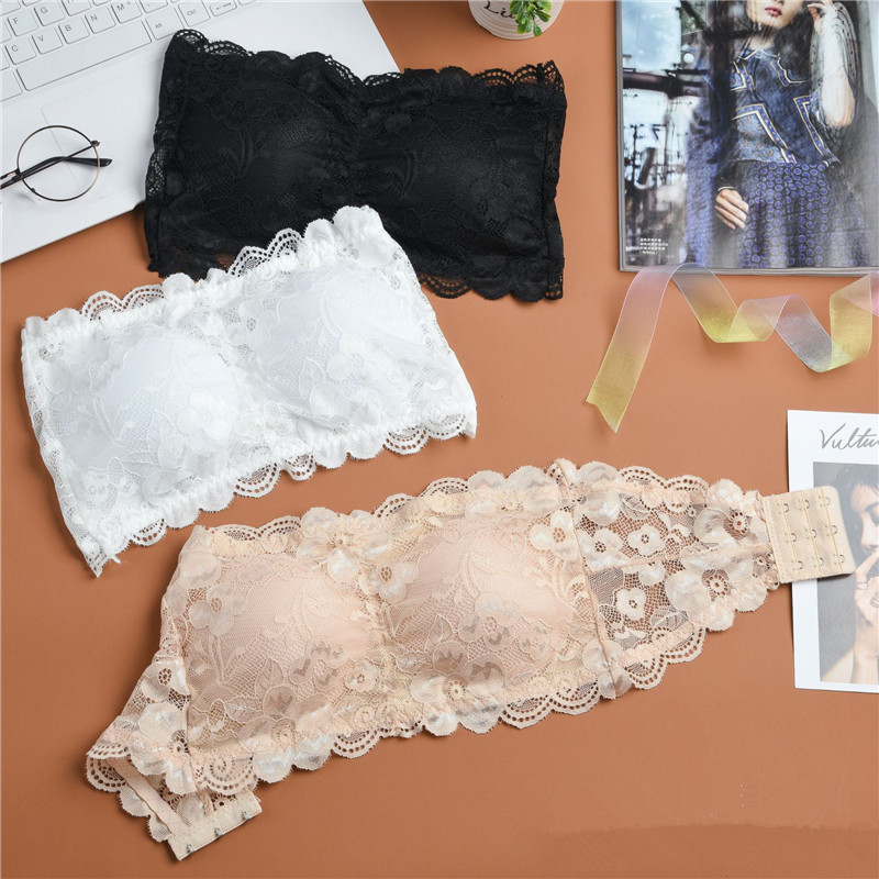 

Sexy Bra Women's Strapless Bra Padded Bralette Underwear Floral Lace Cropped Women Lingerie, Beige