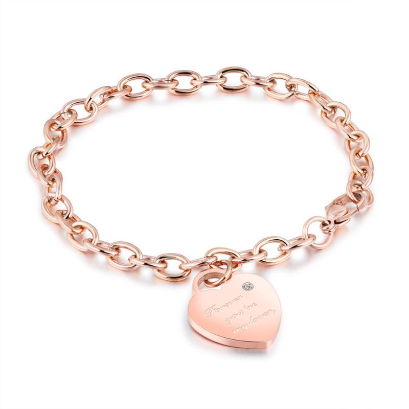 

Women's Charms Bracelet 19cm Stainless Steel Heart Pendant Chain for Girls Fashion Jewelry