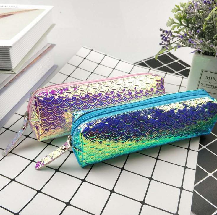 

Fish Scale Pencil Case Laser Glitter Pencil Bag Cosmetic Makeup Pouch Holder Girls Gift Fast Shipping SN3164