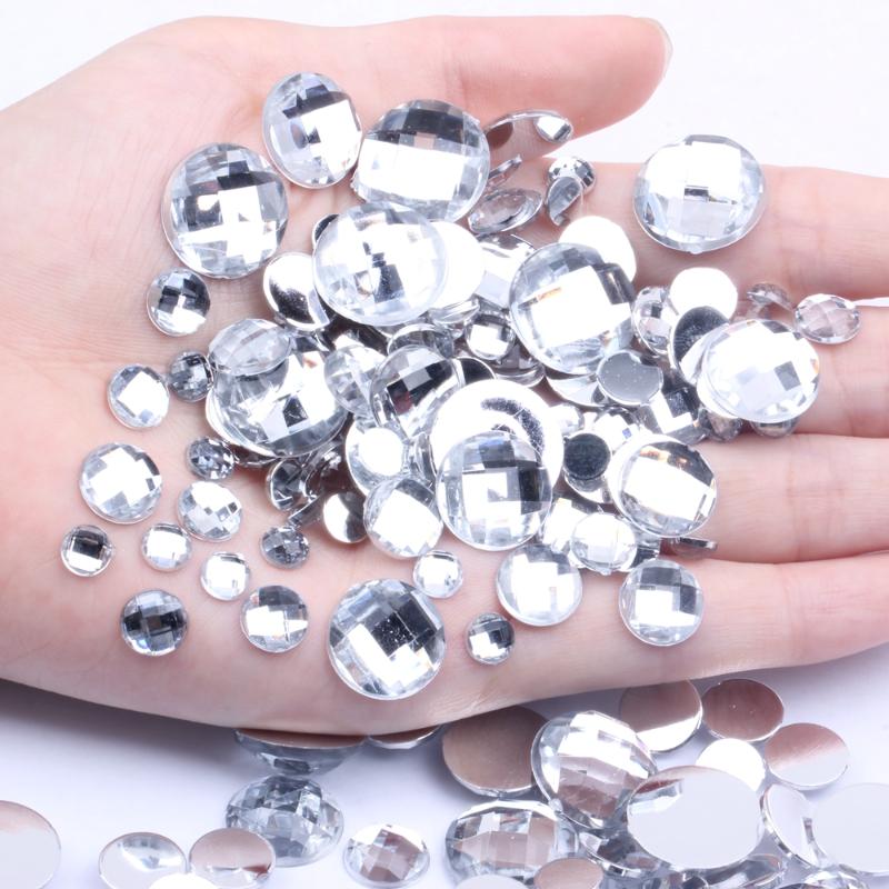 

Acrylic Rhinestones Round Earth Facets 4mm-25mm Crystal Clear Flatback Glue On Beads DIY Phone Cases Nails Art Supplies