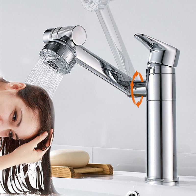 

Bathroom Wash Basin Faucet Rotate Spout Hot Cold Mixer Tap Brass Multidirectional Rotation Two Water Mode Bathroom Faucet