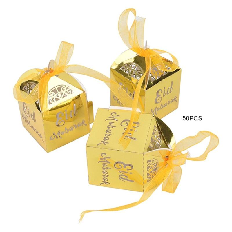 

50Pcs Muslim Ramadan Festival Eid Candy Chocolate Box Hollow Wedding Candy Box Middle East Eid Mubar