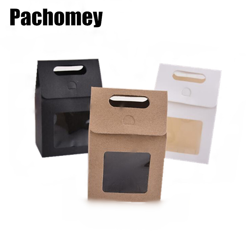 

12pcs/lot Paper Box With PVC Clear Window Kraft Material With Handle DIY Cookies Handmade Package 20081901