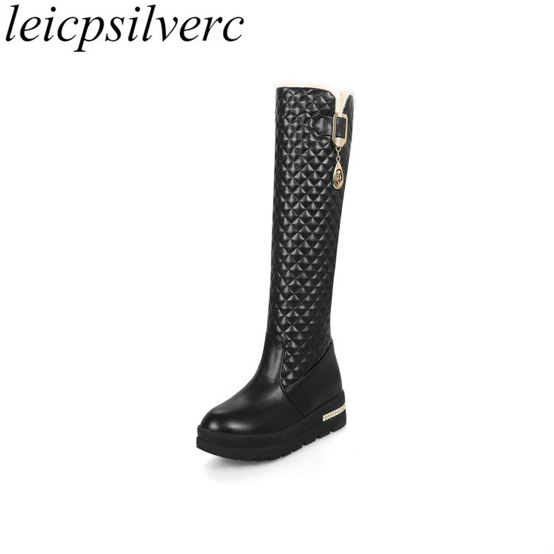 

Women Boots Knee High Boots Winter Height Increasing Round Toe Slip on Platform Pu Motorcycle 2020 New Sexy Fashion White, Black plush