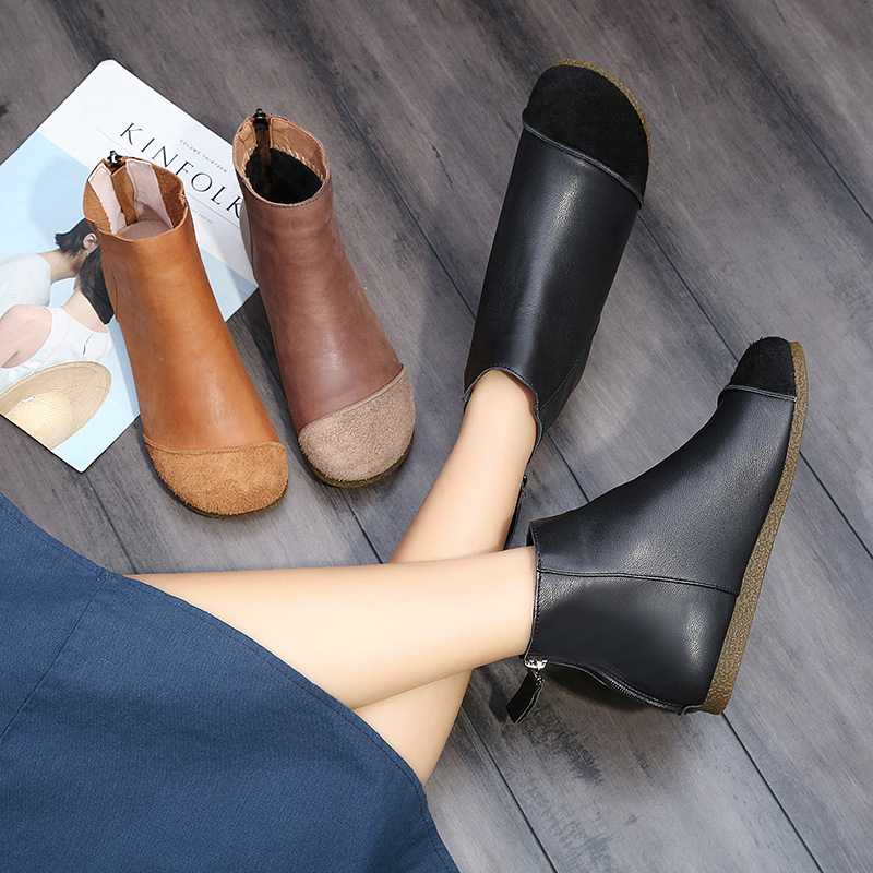 

Women Autumn Boots 2020 New Soft Bottom Short Boots Genuine Leather Comfortable All-match Flat Women's Winter Snow, Camel for winter