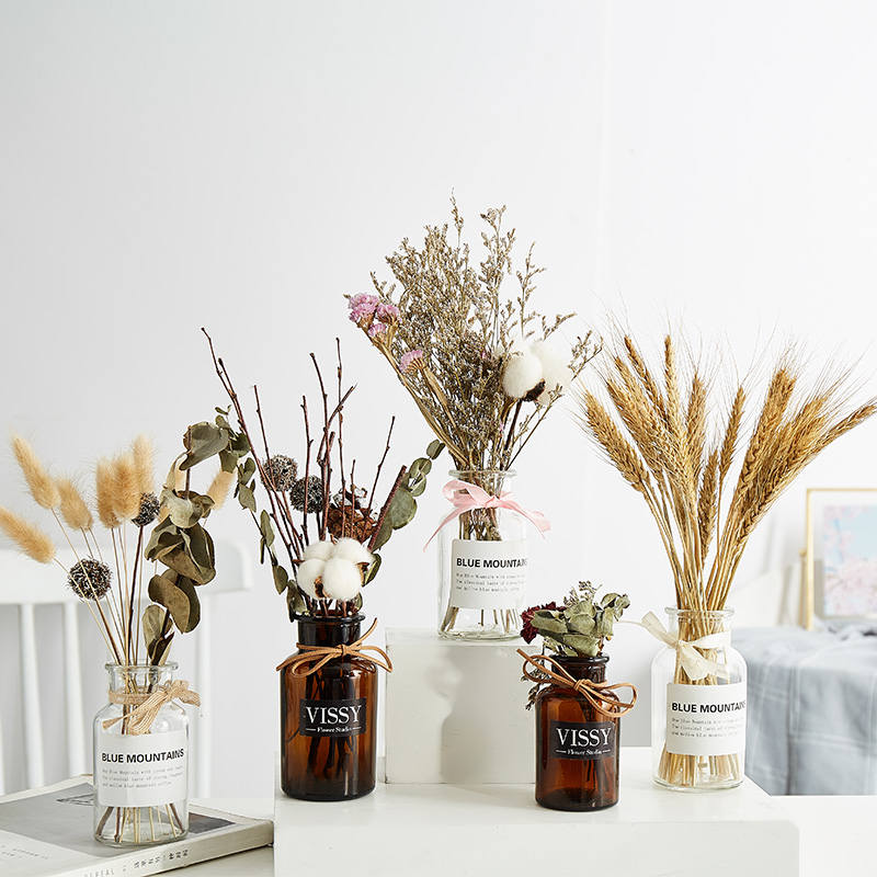 

Natural Dried Flowers Dried Eucalyptus Leaf Real Branch Acorn Pine Wheat Cotton Nordic Home Wedding Party Decoration, R 3pcs