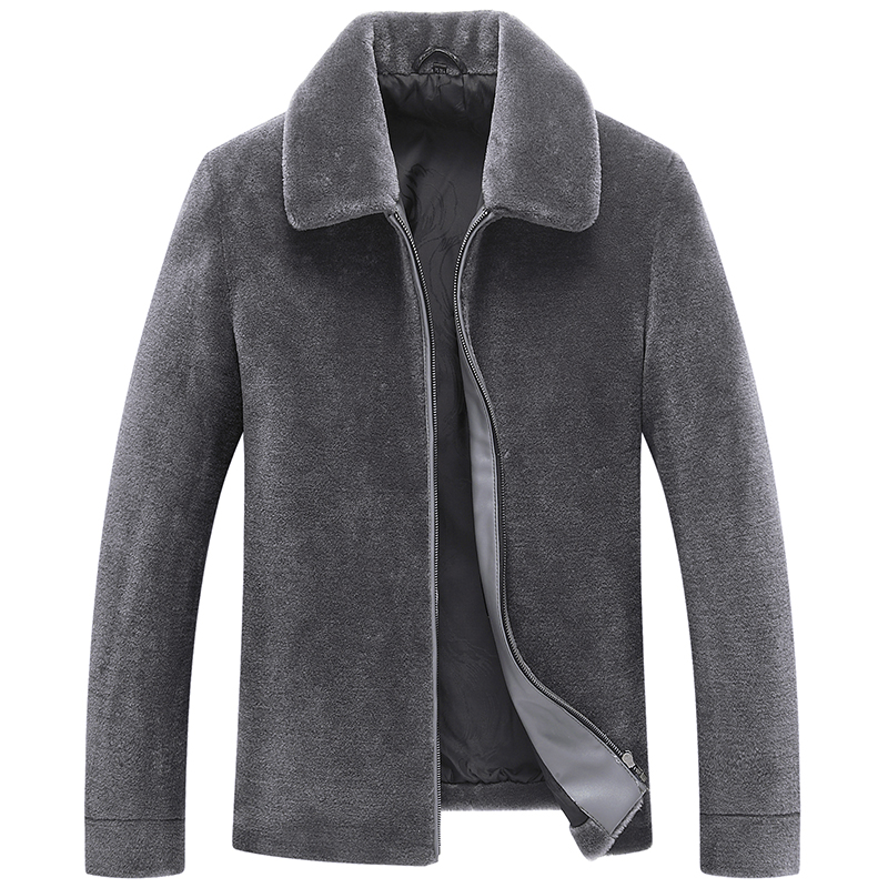 

Natural Sheep Shearling Fur Coat Winter Jacket Men 100%Wool Fur Warm Coat Plus Size Men's Short Jacket AW9936 MY756, Black