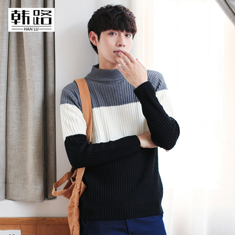 

Fashion men's sweater 2020 autumn New mens Stitching color O-neck pullover Casual male slim warm Long sleeve Knitted sweater Top