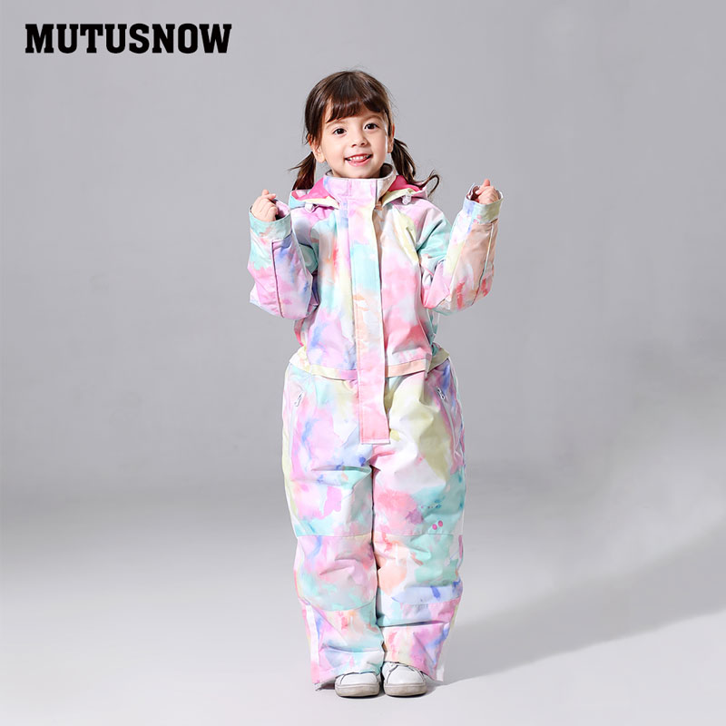 

MUTUSNOW Winter Ski Suit Conjoined Girls Kids Waterproof Warm Velvet Snowboard Ski Jacket And Pants Snowboard Skiing Snow Wear, 01