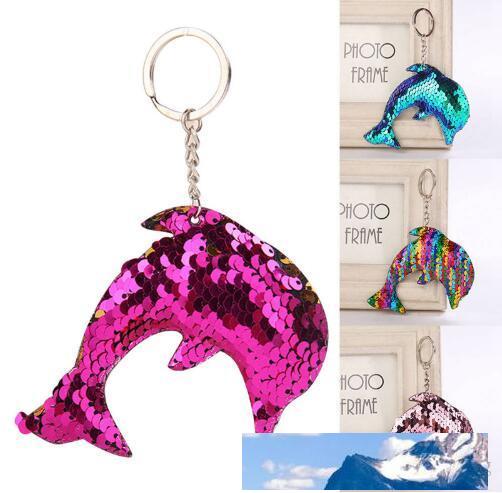 

New Creative Lovely Sequin Dolphin Keychain Glitter Key Rings Gifts for Women Car Bag Pendant Accessories Key Chain size 8*14cm ca33