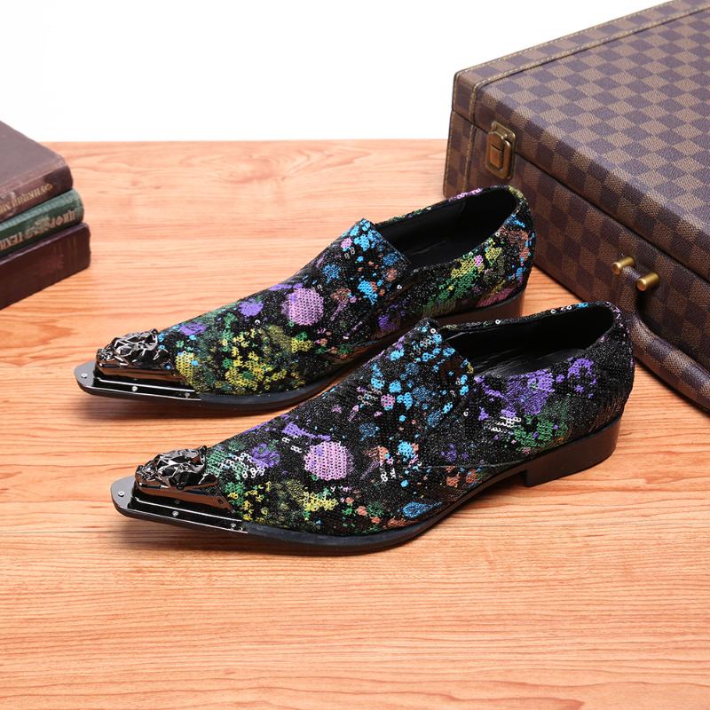 

Men Business Shoes Oxfords Metal Pointed Toe Casual Fashion Party Dress Leather Shoes, Green