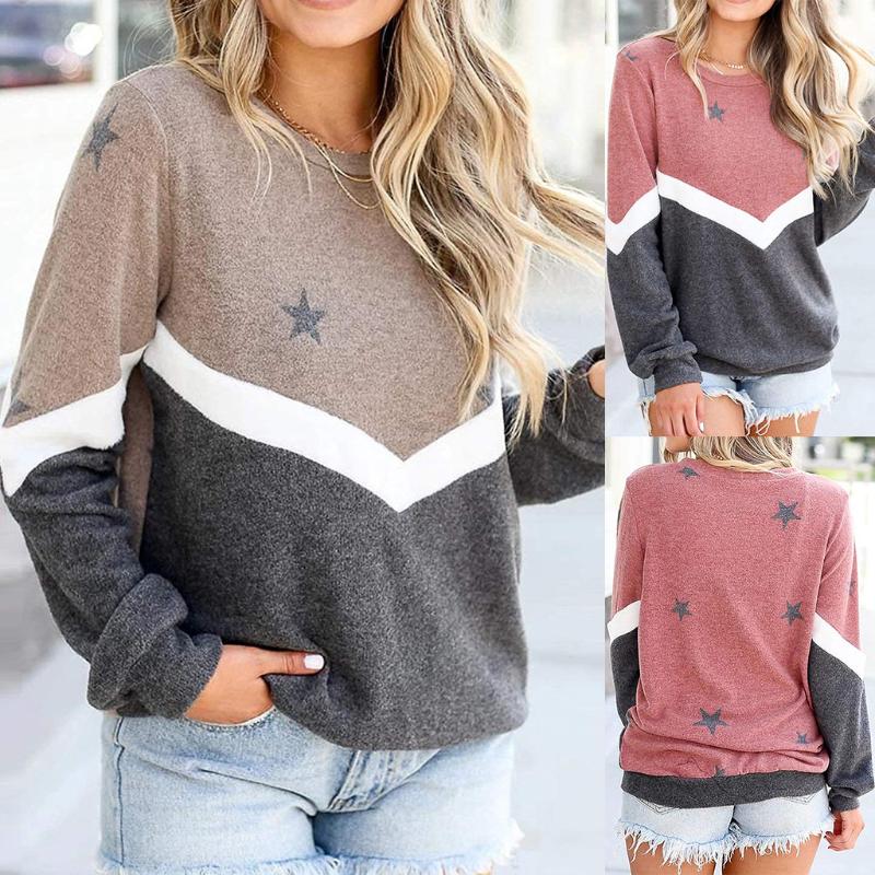 

Women Tops Blouse Stripe Print Long Sleeve O-neck Casual Pullover Autumn Winter Cashmere Sweater Women Fashion O-neck Sweater, Khaki
