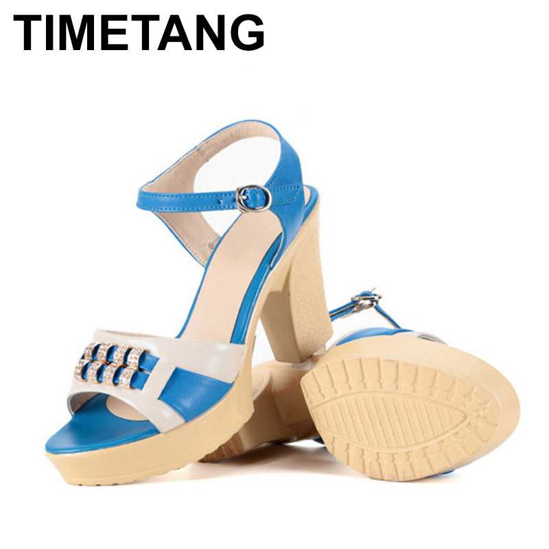 

TIMETANGSummer cool women sandals thick high heel metal rhinestone decoration fashion beautiful mixed color women mother shoes w, Black