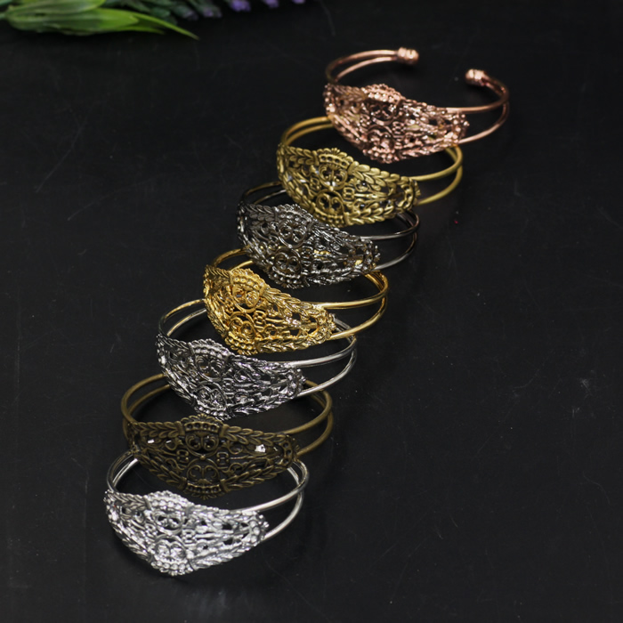 

10pcs/lot Vintage mixed color Brushed Blank Bangle Bases double Filigree Flower Bracelet Spring Bangle Settings Crafts