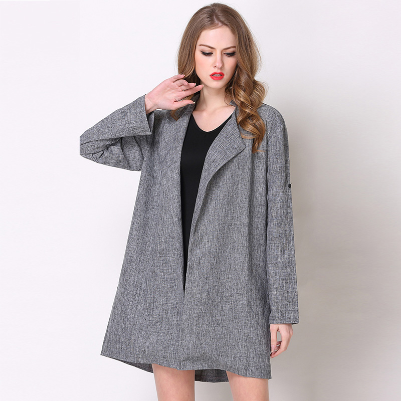 

Fashion Women Ladies Trench Coat Spring Autumn Long Sleeve Turn Down Collar Office Wear Thin Coat Cardigan Blusas 6Q1966, As pic