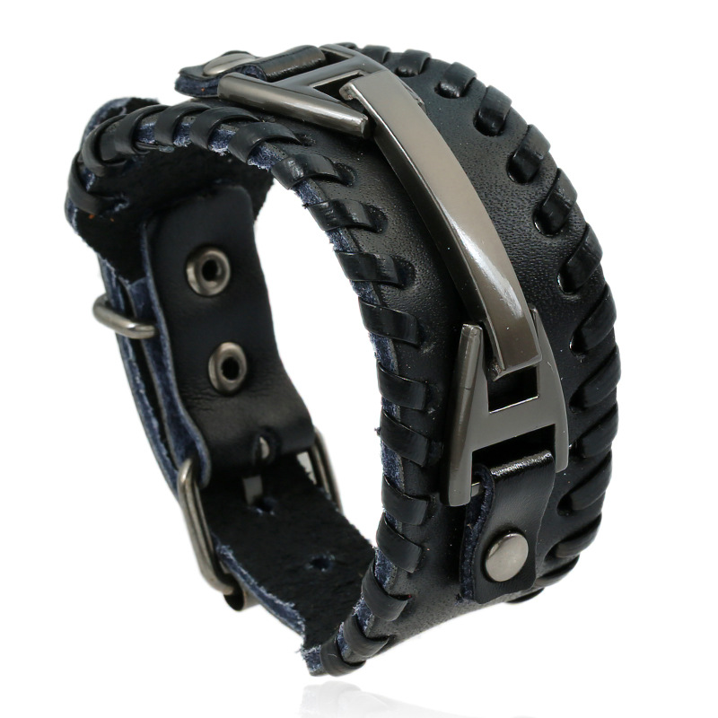 

SIZZZ PU Cowboy Style Bracelet Black/brown Strap Wide Wrap Leather Bracelet Buckle Wristband Men Cuff Bracelets Punk Jewelryy