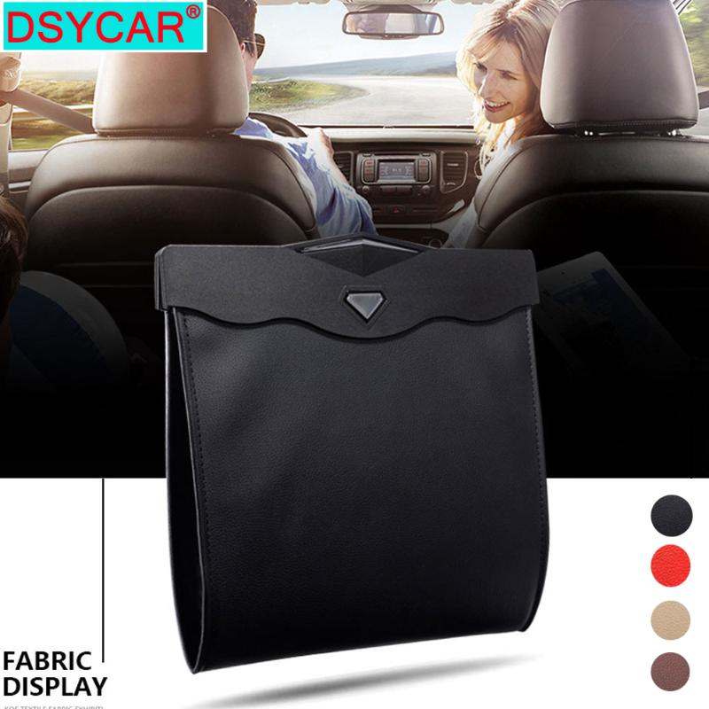 

DSYCAR 1Pcs LED Car Garbage Bag Waterproof Magnetic Adsorption Trash Can Back Seat Hanging Leather Storage Pocket Leak-proof