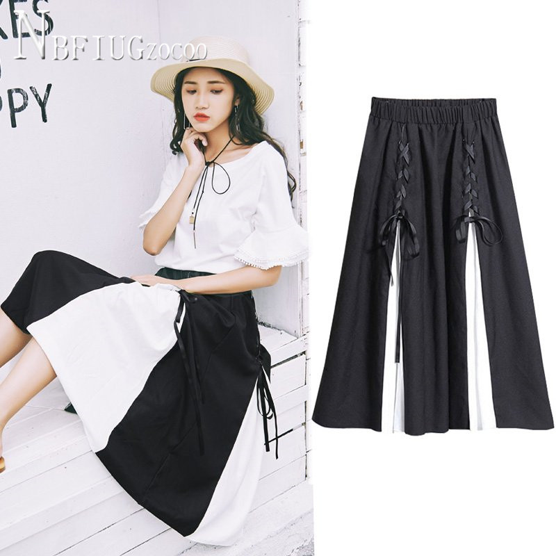 

2020 Chiffon Retro High Waist Pleated Women Skirt Summer Bandage Female Skirts