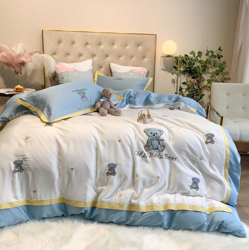

Cute cartoon bear bedding set teen kid, queen king lovely embroidered double home textile bed sheet pillow case duvet cover, Picture color
